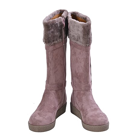 LA MAREY Faux Fur Boots (Size 3) - Dusty Pink