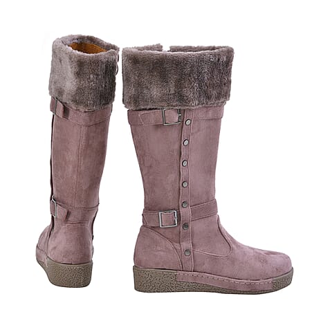 LA MAREY Faux Fur Boots (Size 3) - Dusty Pink
