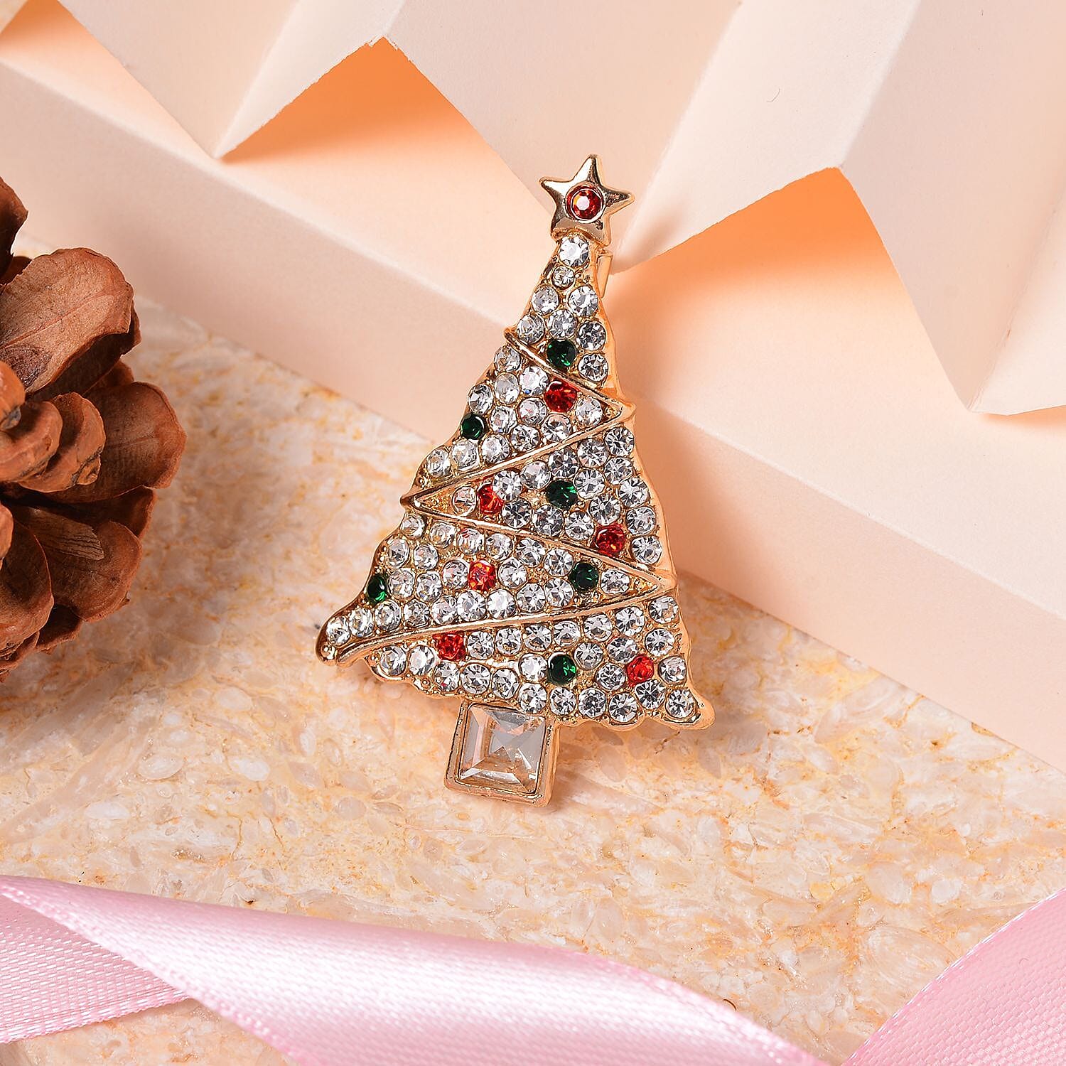 Multi Colour Austrian Crystal X Mas Tree Brooch
