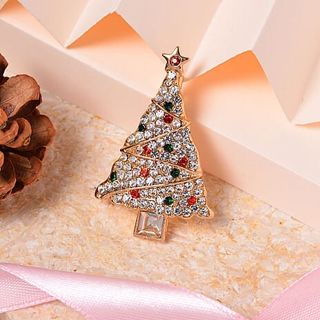 Multi Colour Austrian Crystal X -Mas Tree Brooch