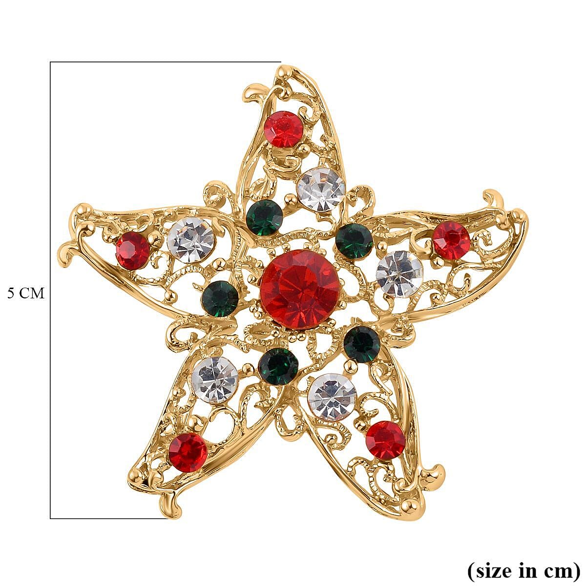 Back By Popular Demand - Multi Crystal Christmas Brooch - Star in Yellow Gold Tone