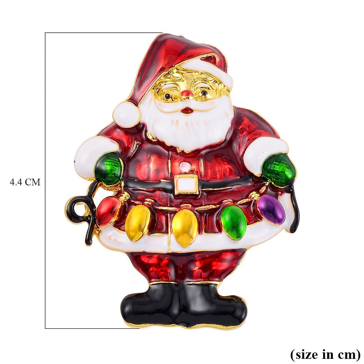 Multi Colour Enamelled Santa Brooch in Yellow Gold Tone Multi Colour Enamelled Santa Brooch in Yellow Gold Tone
