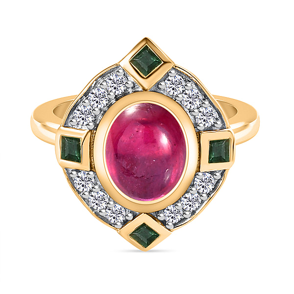African Ruby, White Zircon, Zambian Emerald Ring in 18K Vermeil YG Sterling  Silver - 7611454 - TJC