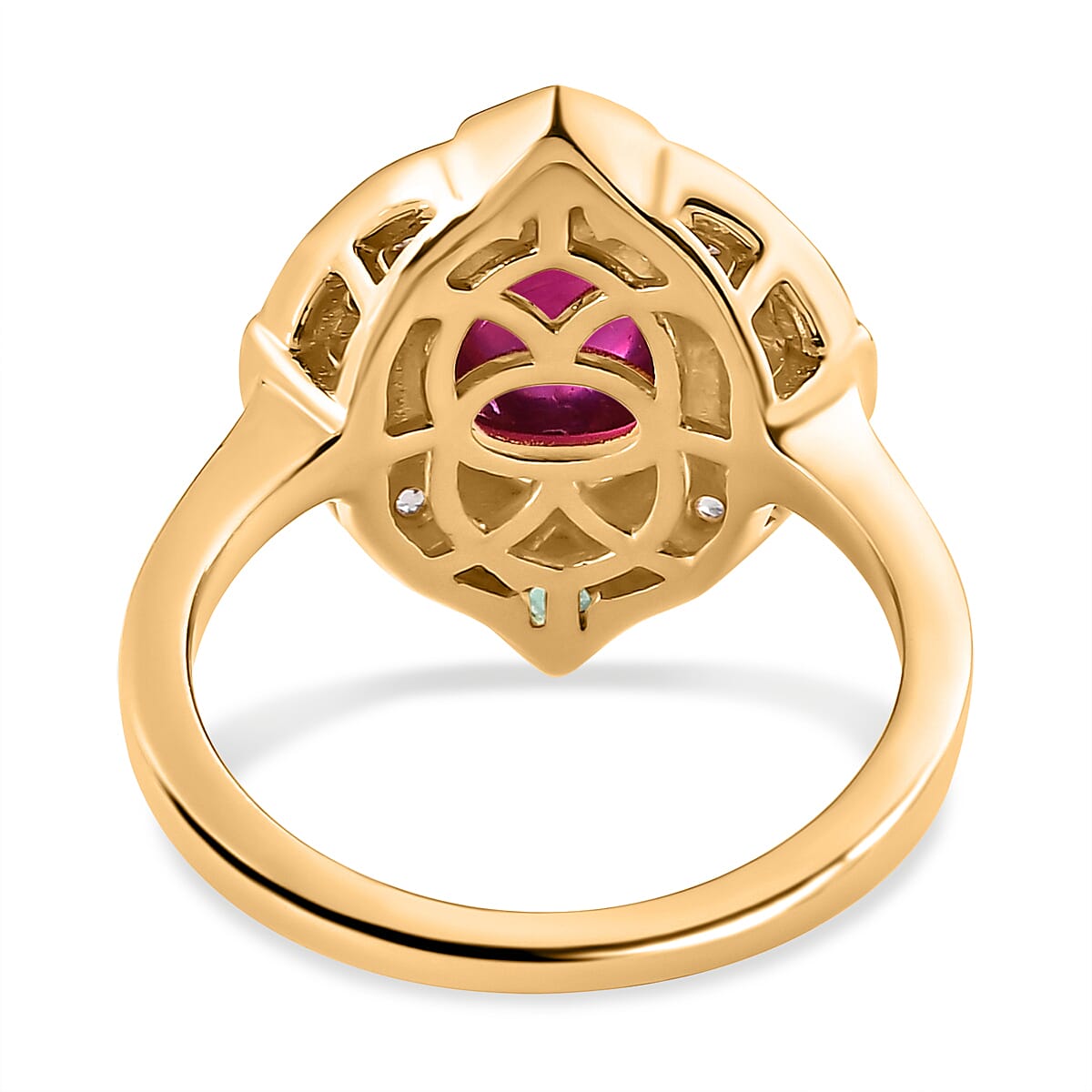 African Ruby, Zambian Emerald & Natural Zircon Ring in 18K Yellow Gold Vermeil Plated Sterling Silver 5.06 Ct.