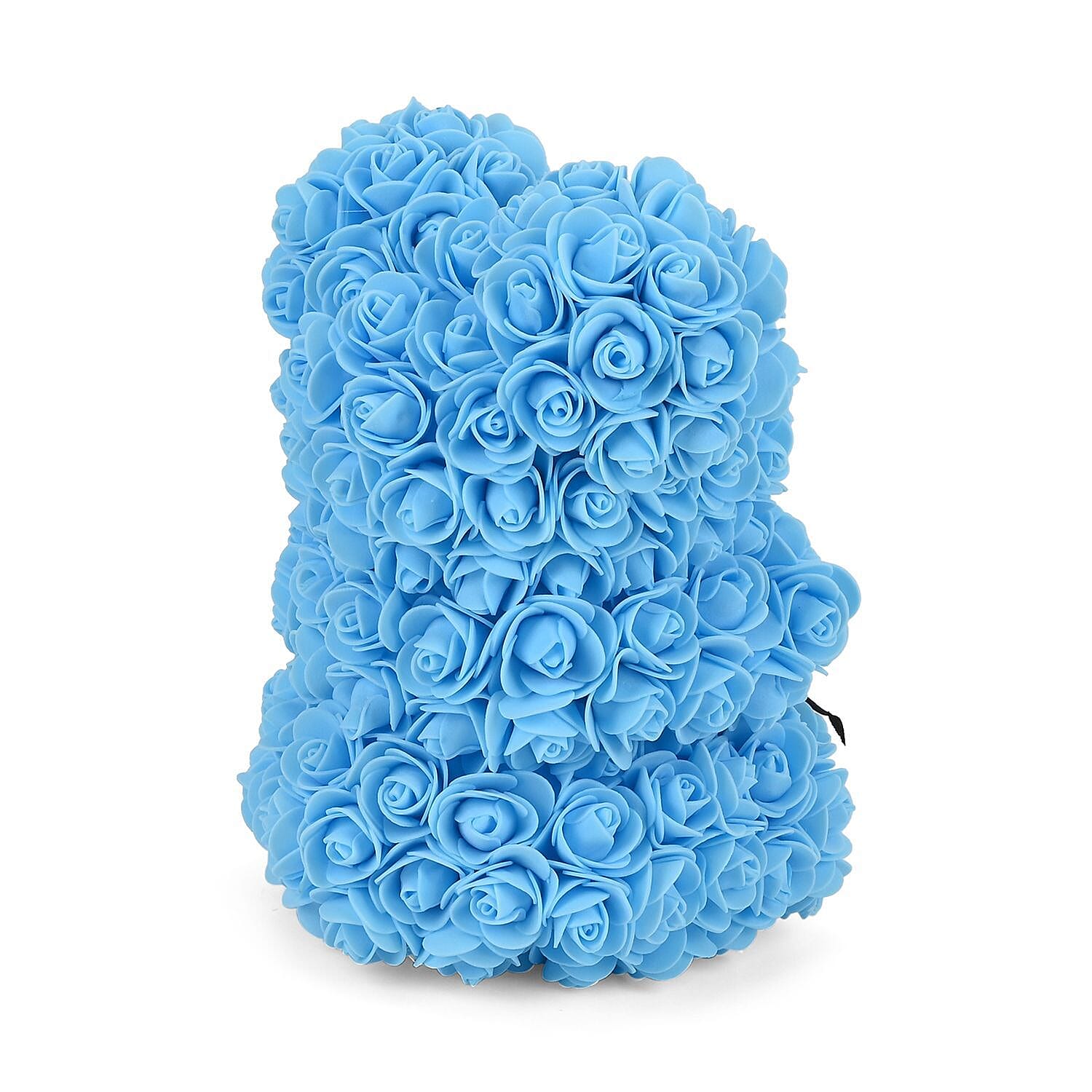Handcrafted Faux Rose Flower Bear with Bow - Light Blue