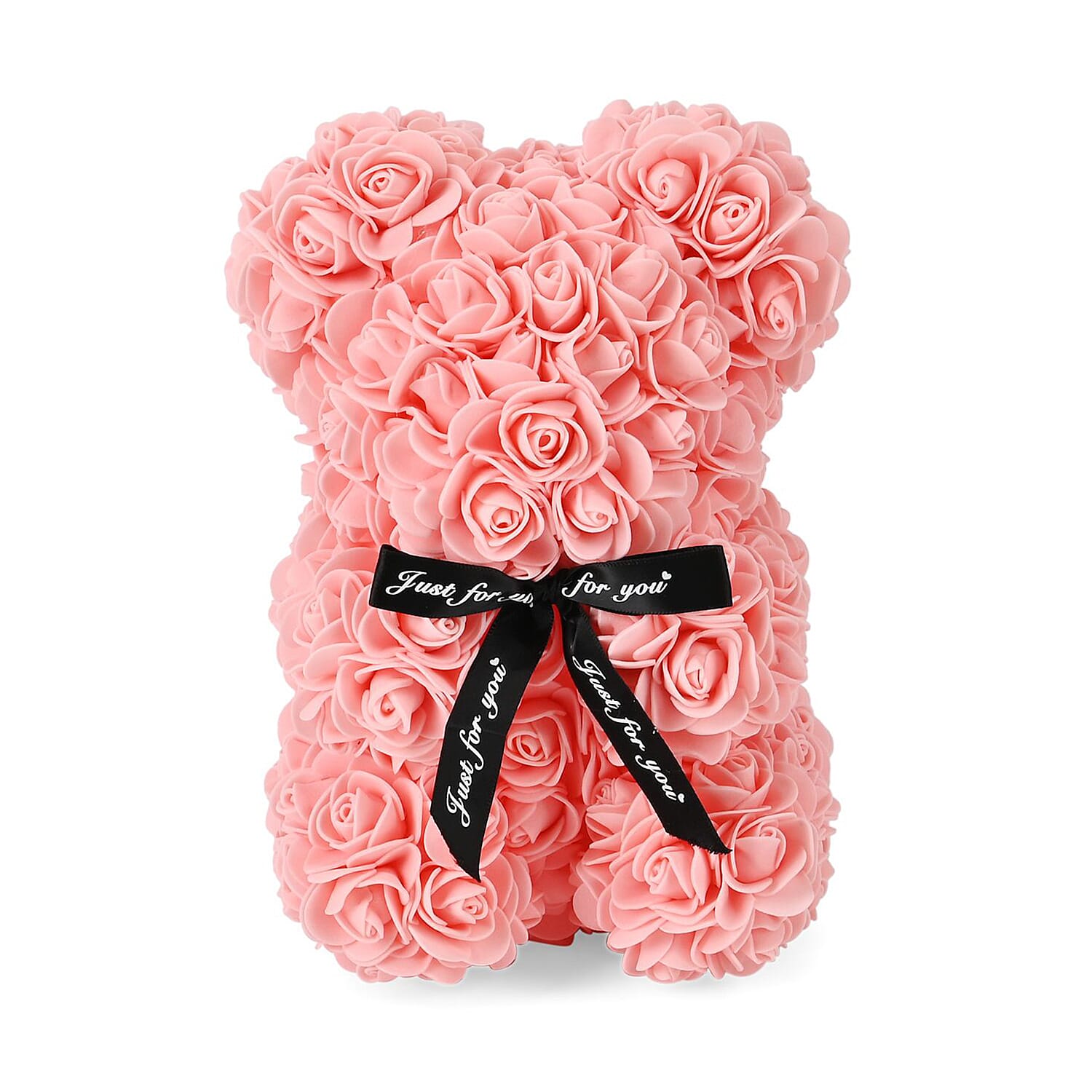 Valentine Deal-Handcrafted Faux Rose Flower Bear with Bow - Light pink