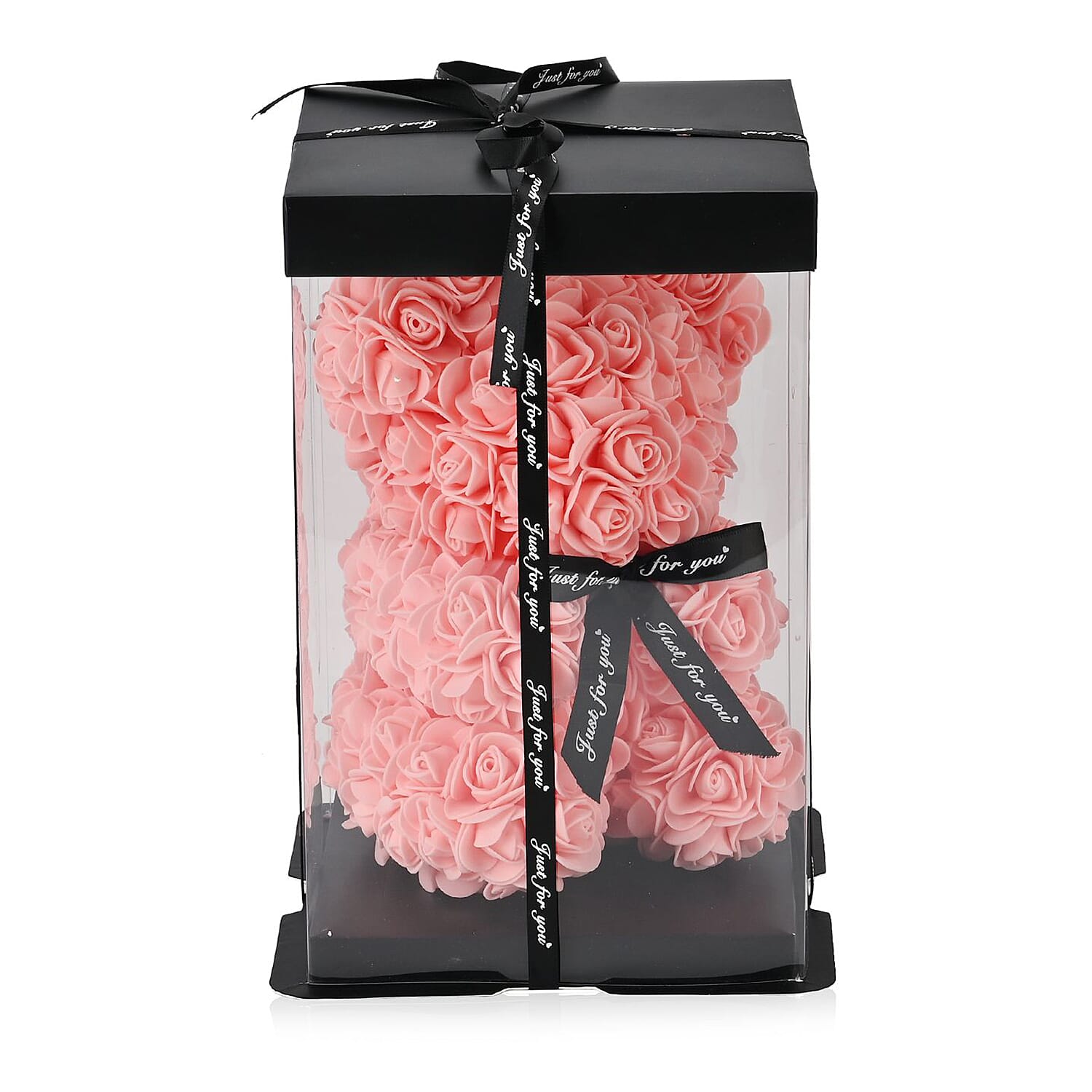 Valentine Deal-Handcrafted Faux Rose Flower Bear with Bow - Light pink