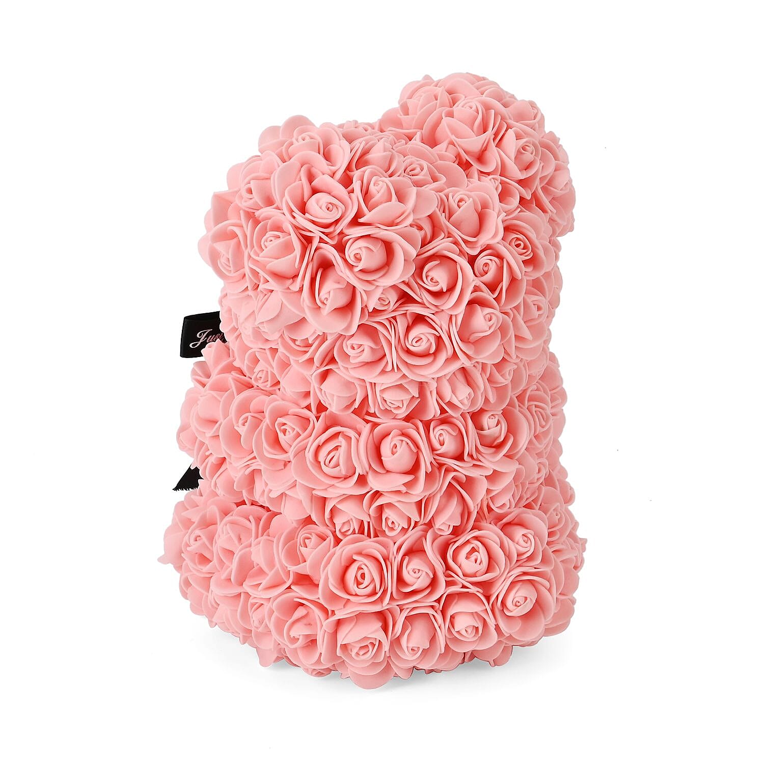 Handcrafted Faux Rose Flower Bear with Bow - Light pink