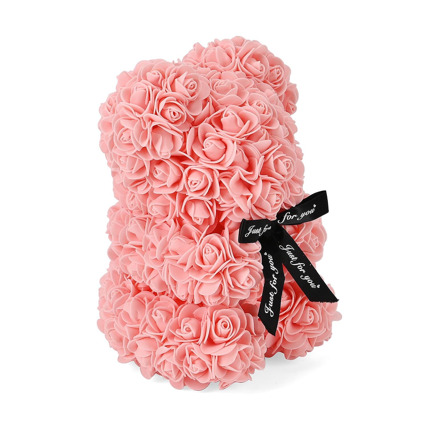 Handcrafted Faux Rose Flower Bear with Bow - Light pink