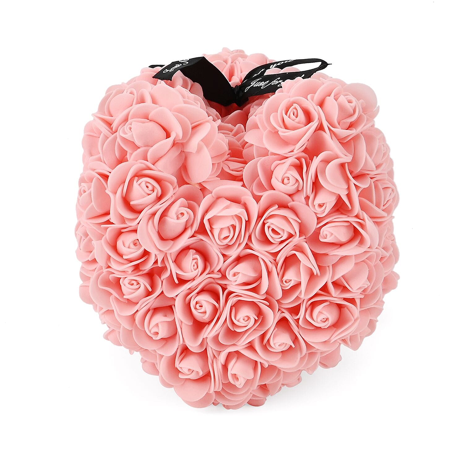 Handcrafted Faux Rose Flower Bear with Bow - Light pink