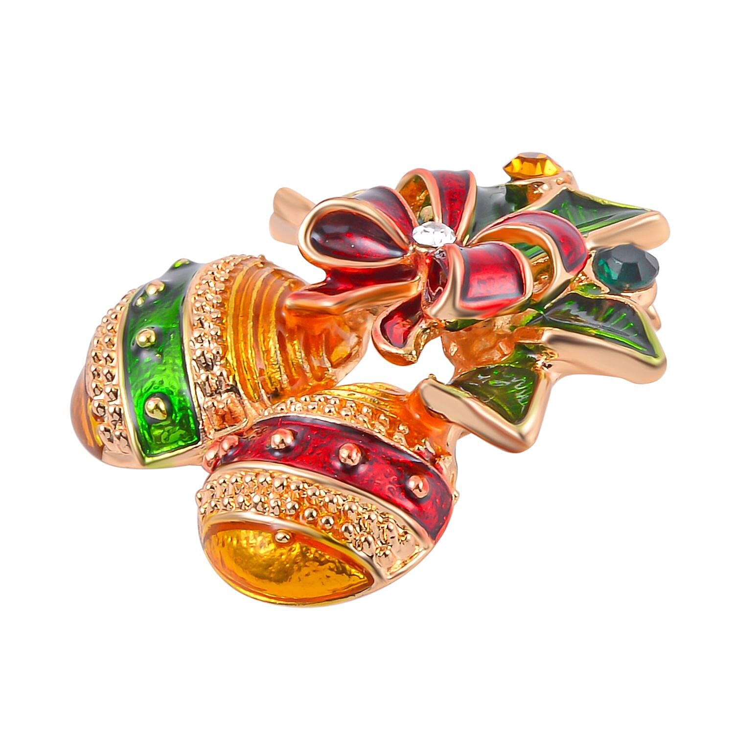 Multi Colour Austrian Crystal Enamelled Christmas Tree in Earthern Pot Brooch in Yellow Gold Tone