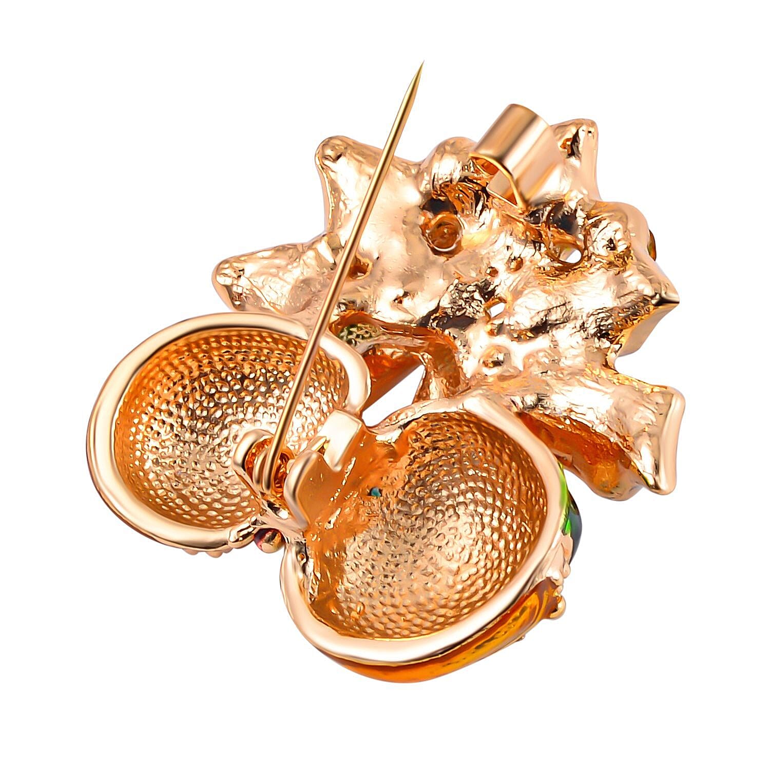 Multi Colour Austrian Crystal Enamelled Christmas Tree in Earthern Pot Brooch in Yellow Gold Tone