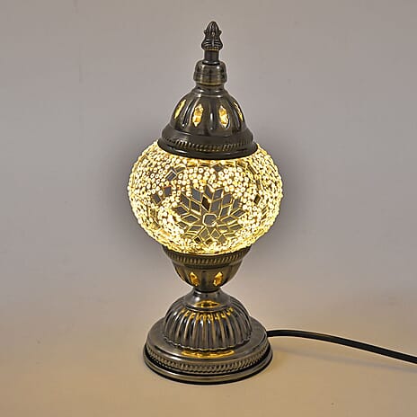 Classic Handcrafted Hemispherical Mosiac Table Sconce Lamp - White