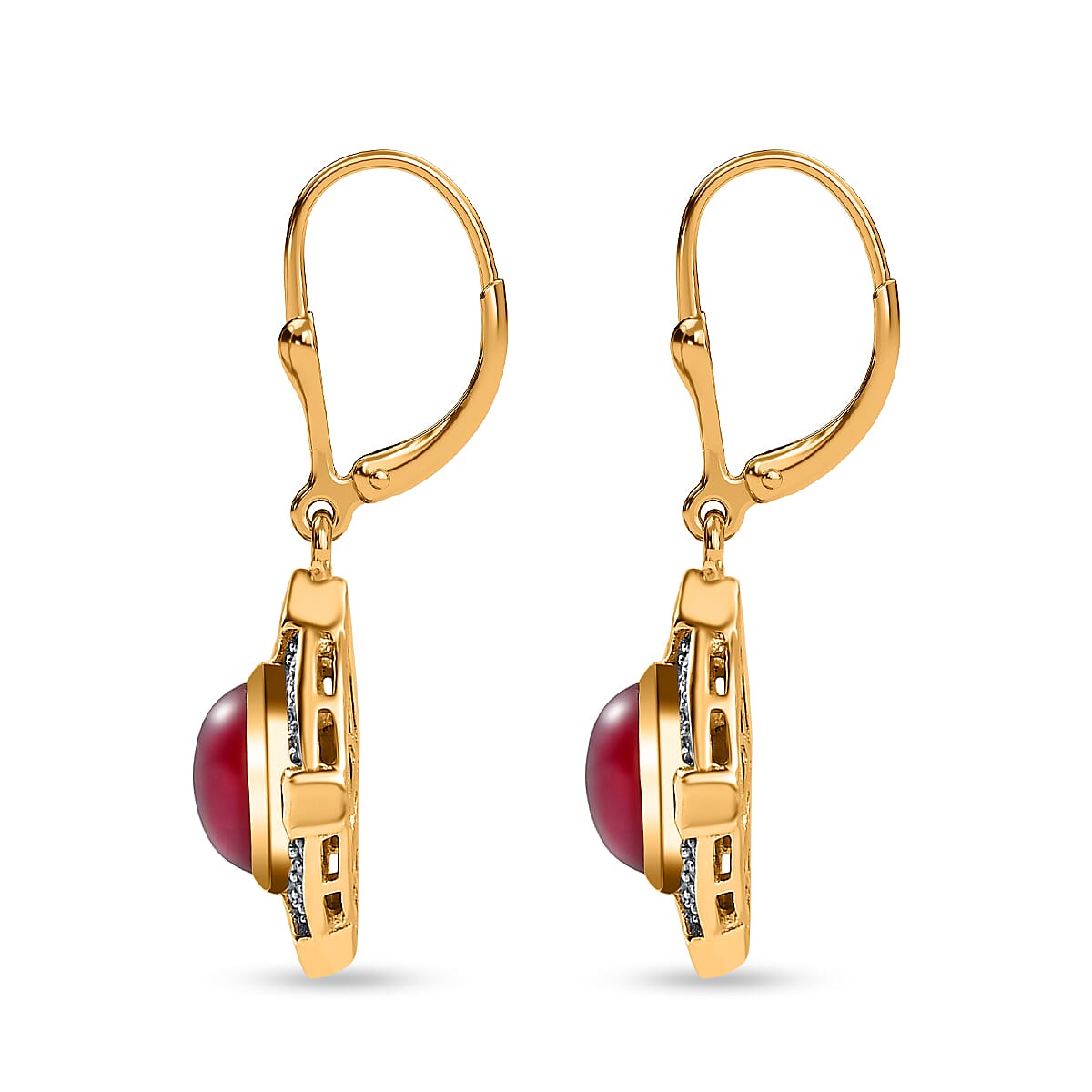 African Ruby, Natural Zircon & Zambian Emerald Earrings in 18K Yellow Gold Vermeil Plated Sterling Silver 4.86 Ct.