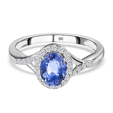 9K White Gold Blue Ceylon Sapphire & Diamond Solitaire Ring 1.20 Ct 9K White Gold Blue Ceylon Sapphire & Diamond Solitaire Ring 1.20 Ct