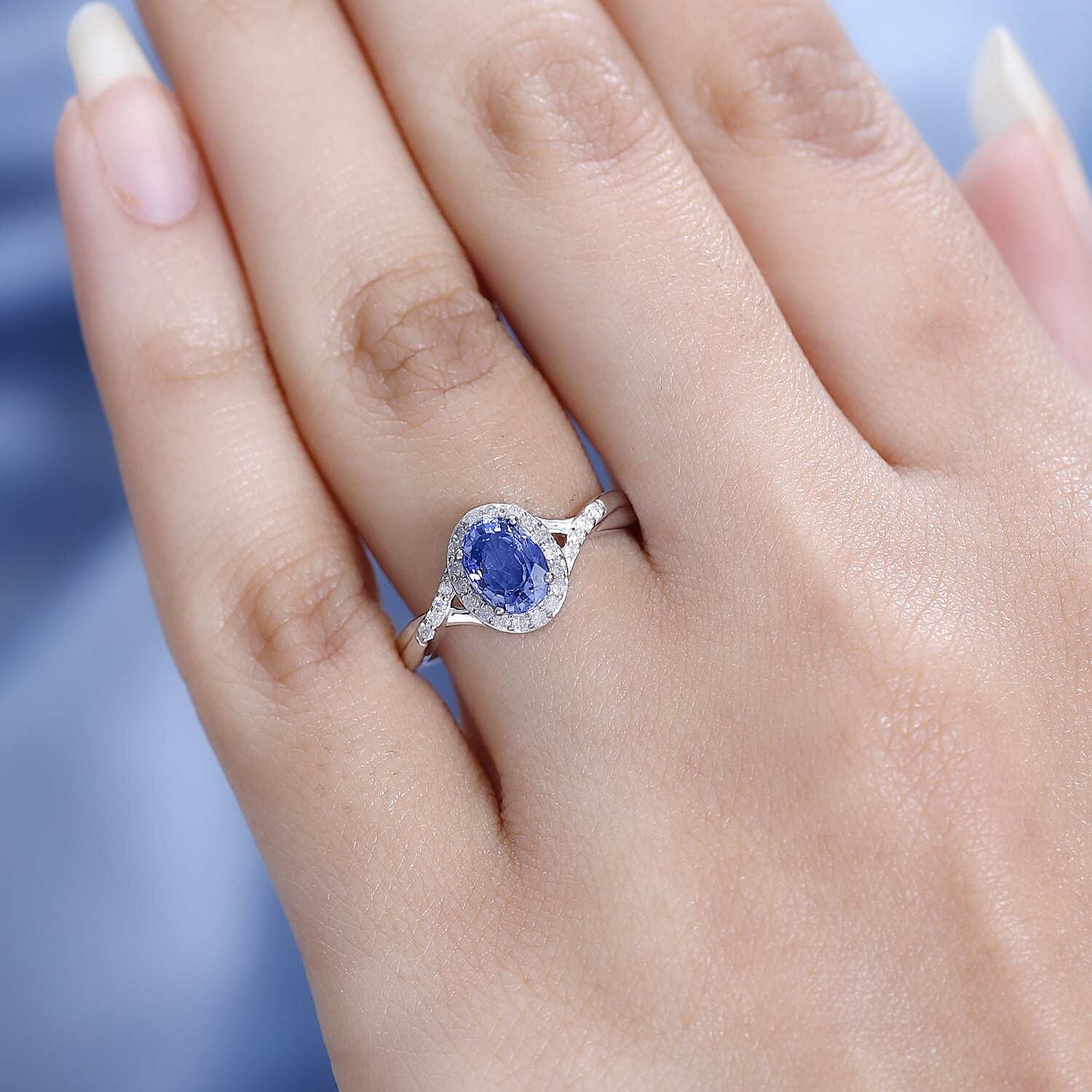 9K White Gold Blue Ceylon Sapphire & Diamond Solitaire Ring 1.20 Ct 9K White Gold Blue Ceylon Sapphire & Diamond Solitaire Ring 1.20 Ct
