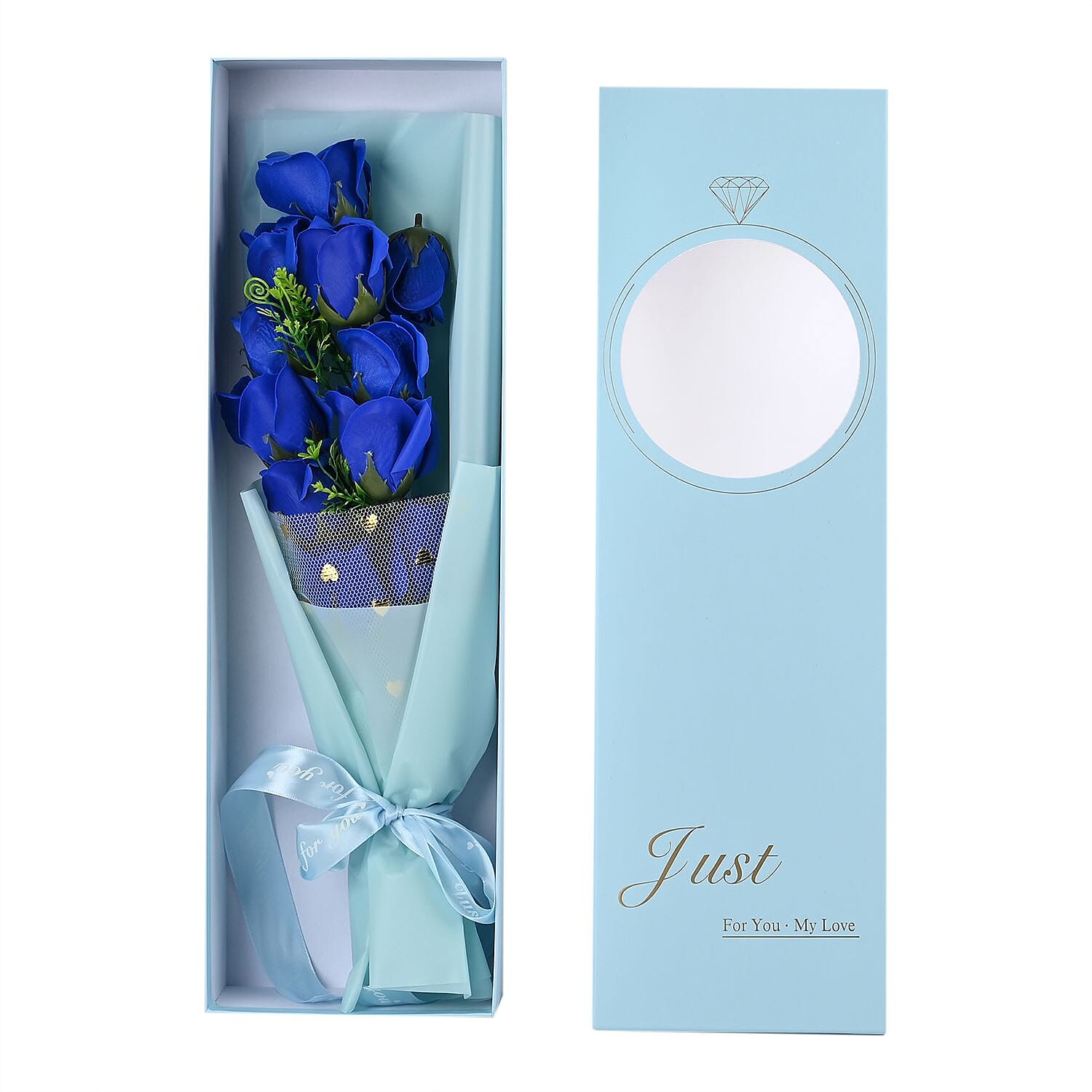 Soap Flowers Bouquet in Gift Box - Blue