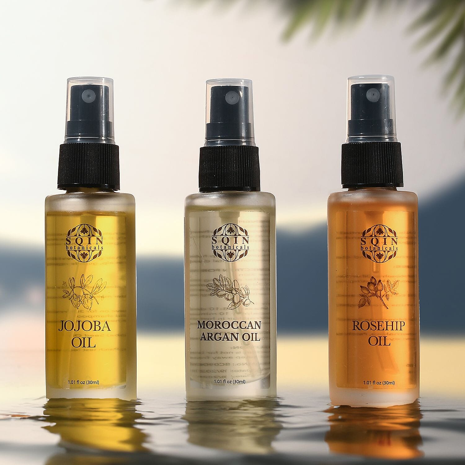 CYBER MONDAY MEGA DEAL - Sqin Botanicals Set of 3 Oils - Travel Edition Moringa Oil,  Argan Oil & Rosehip Oil (30ml each) Spray Bottles