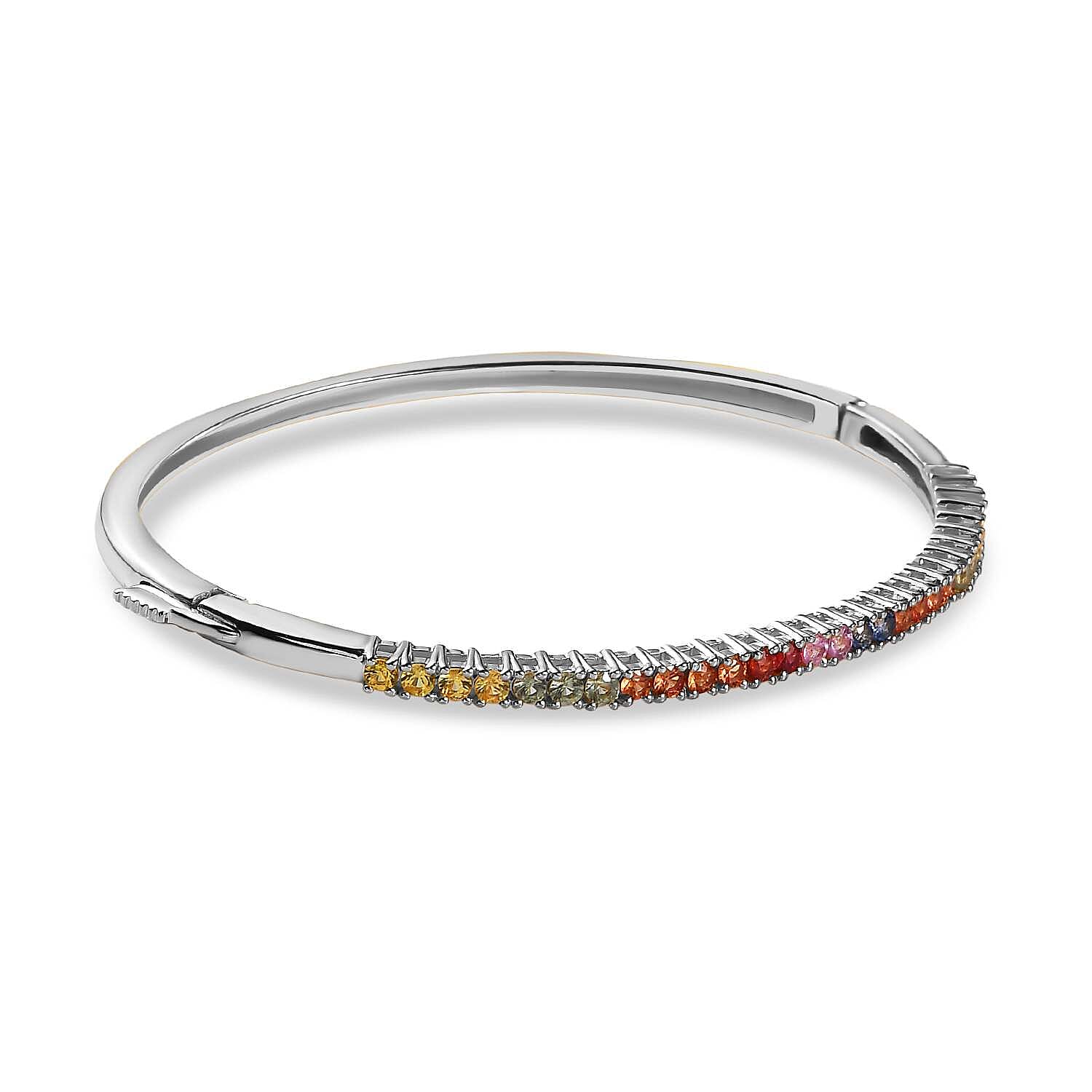 Rainbow Sapphire Bangle (Size - 7.5) in Platinum Overlay Sterling Silver 2.41 Ct, Silver Wt. 10.67 Gms