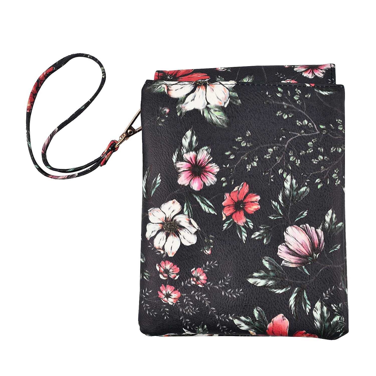 Floral Crossbody Faux Leather Bag with Shoulder Strap - Navy