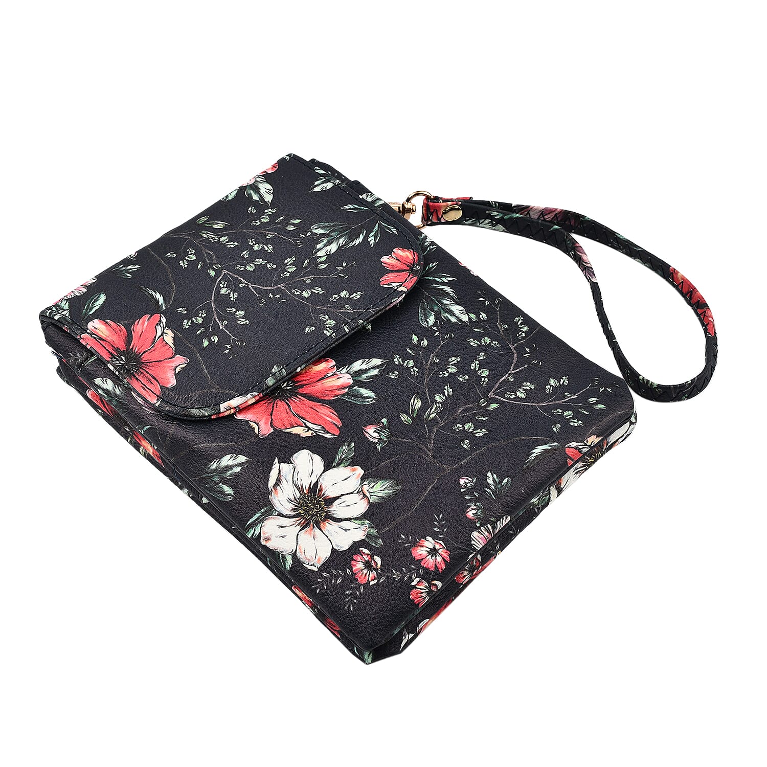 Floral Crossbody Faux Leather Bag with Shoulder Strap - Navy