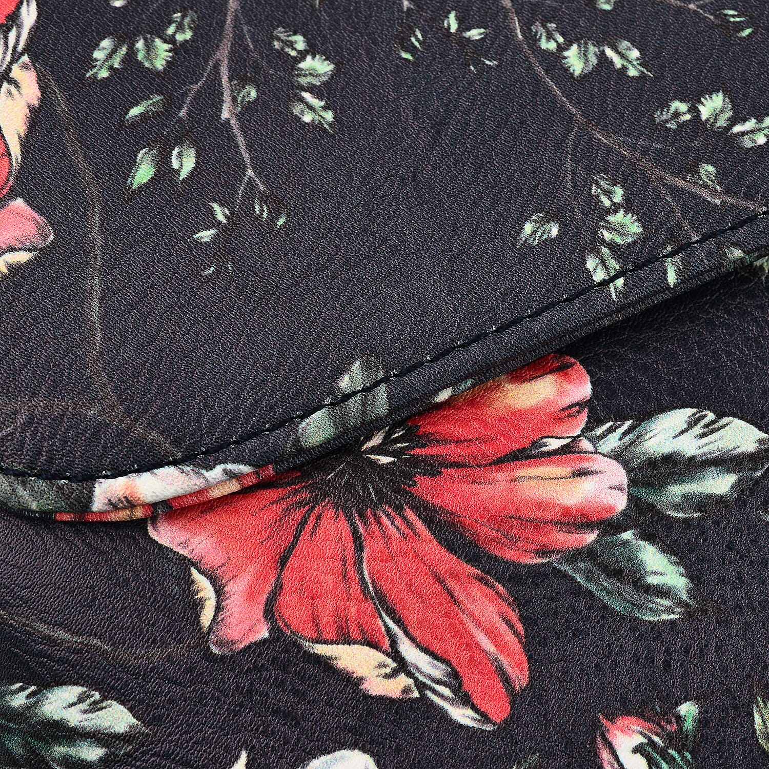 Floral Crossbody Faux Leather Bag with Shoulder Strap - Navy