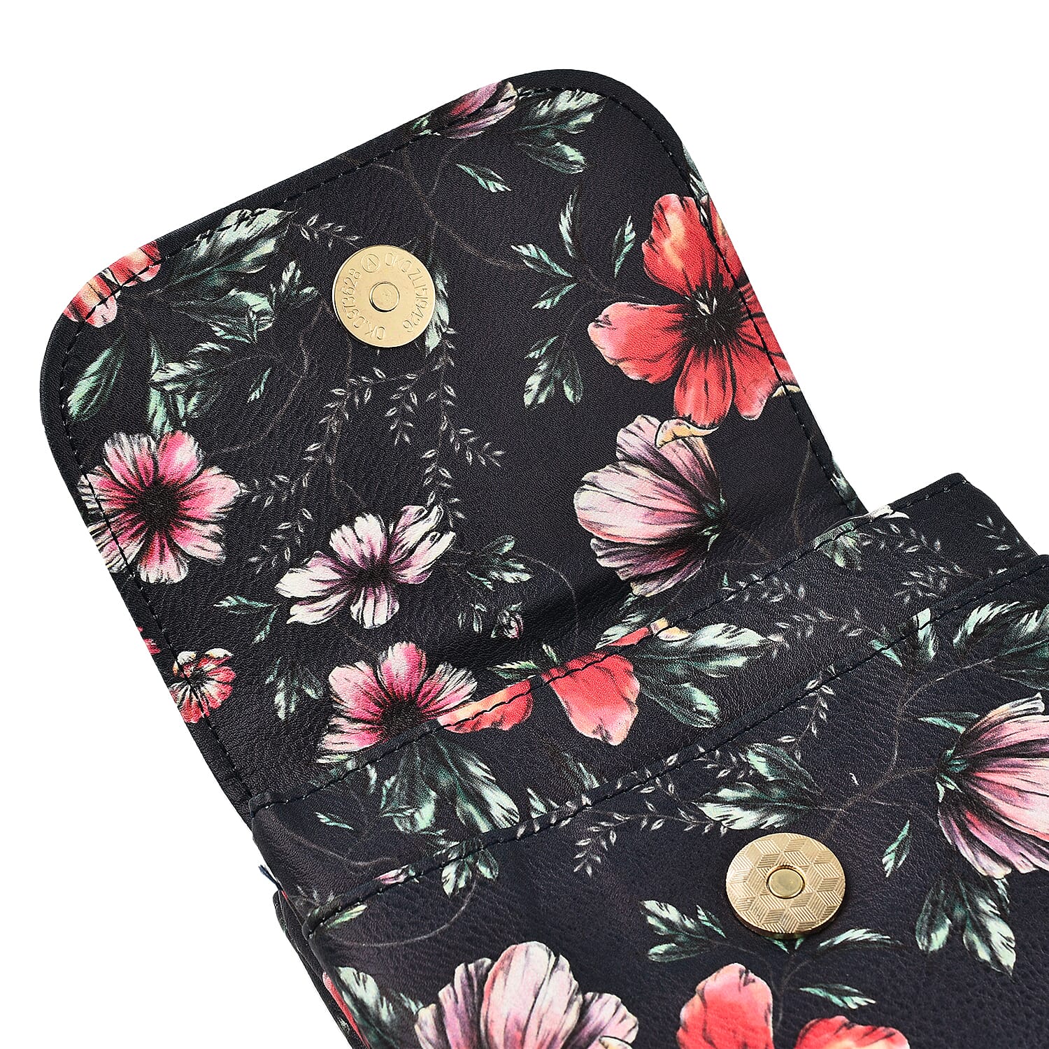 Floral Crossbody Faux Leather Bag with Shoulder Strap - Navy