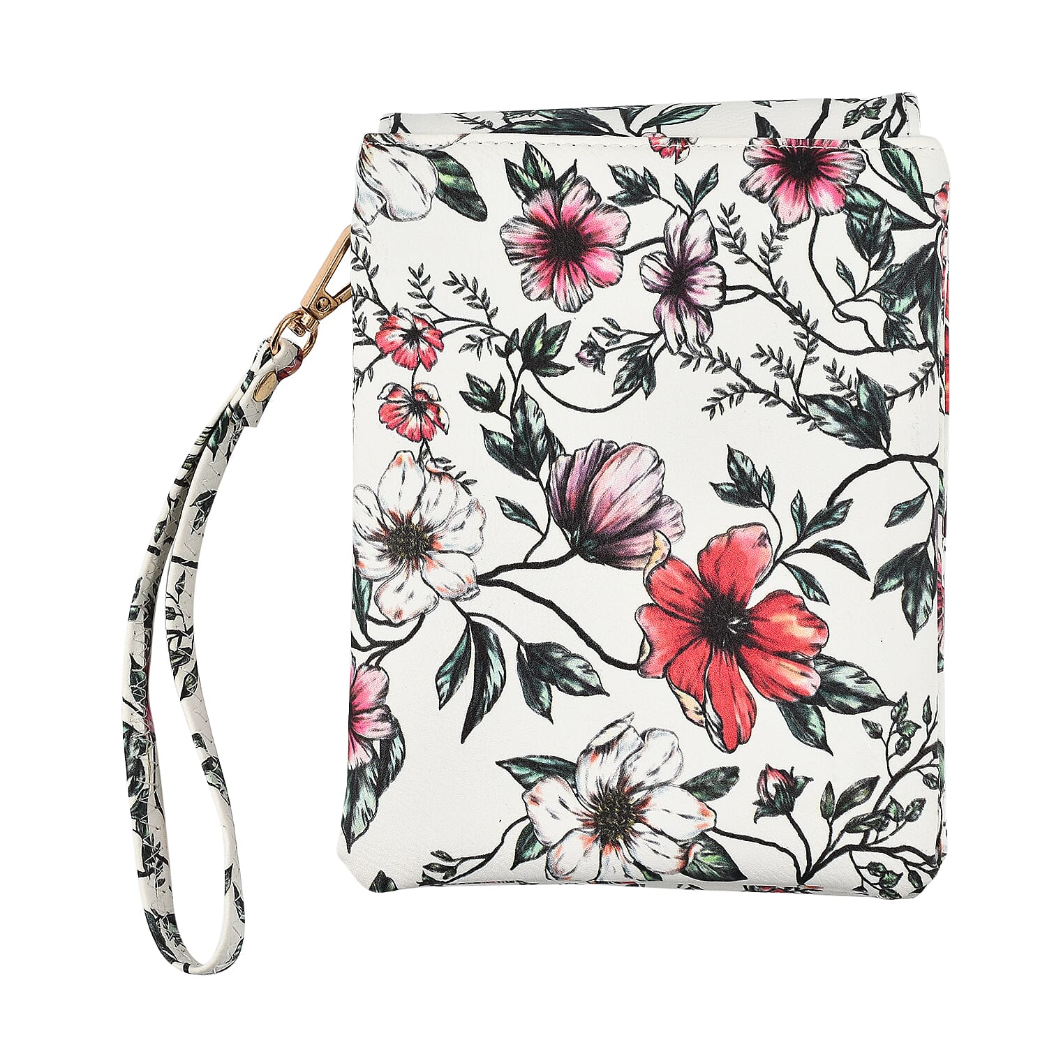 Floral Crossbody Faux Leather Bag with Shoulder Strap - White