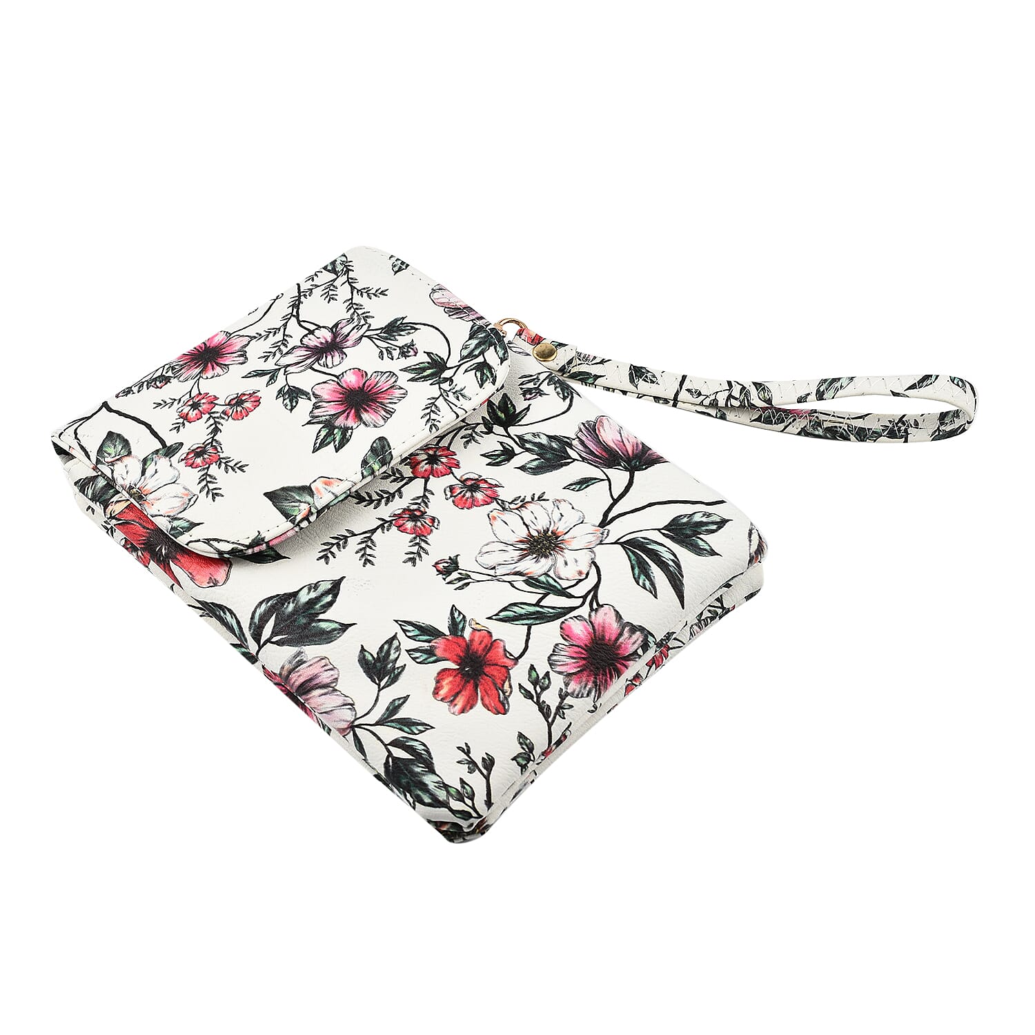 Floral Crossbody Faux Leather Bag with Shoulder Strap - White