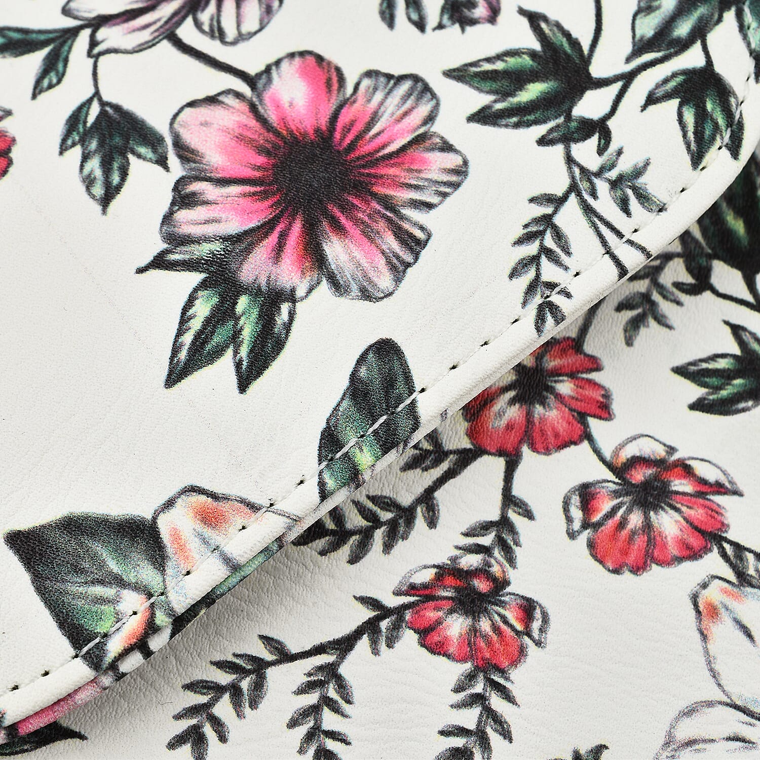 Floral Crossbody Faux Leather Bag with Shoulder Strap - White