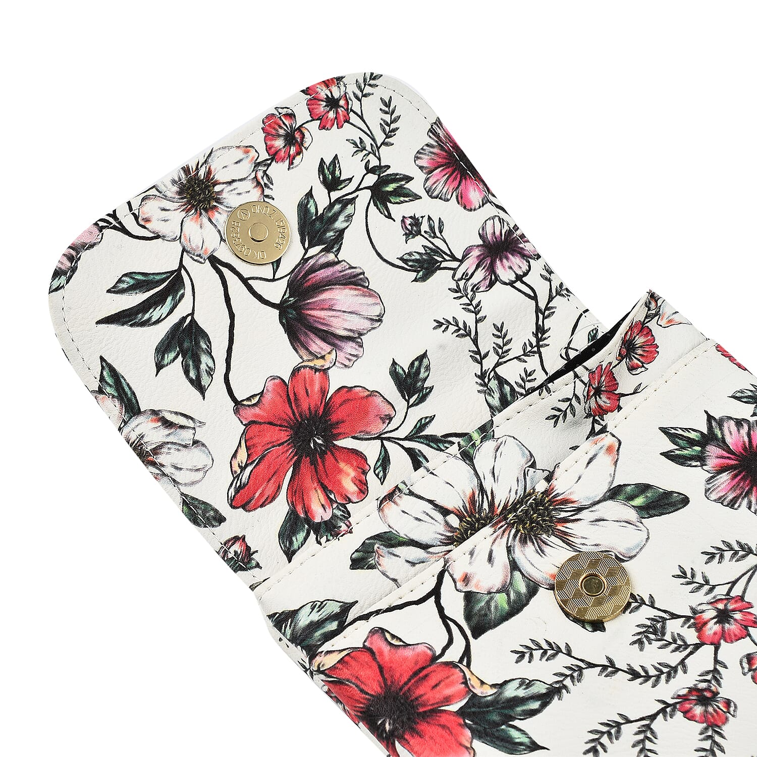 Floral Crossbody Faux Leather Bag with Shoulder Strap - White