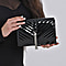 V Shaped Quilted Pattern Leatherette Crossbody Bag With Detachable Shoulder Strap & Swingy Metal Tassel - Burgundy & Black