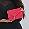 V Shaped Quilted Pattern Leatherette Crossbody Bag With Detachable Shoulder Strap & Swingy Metal Tassel - Fuchsia & Black