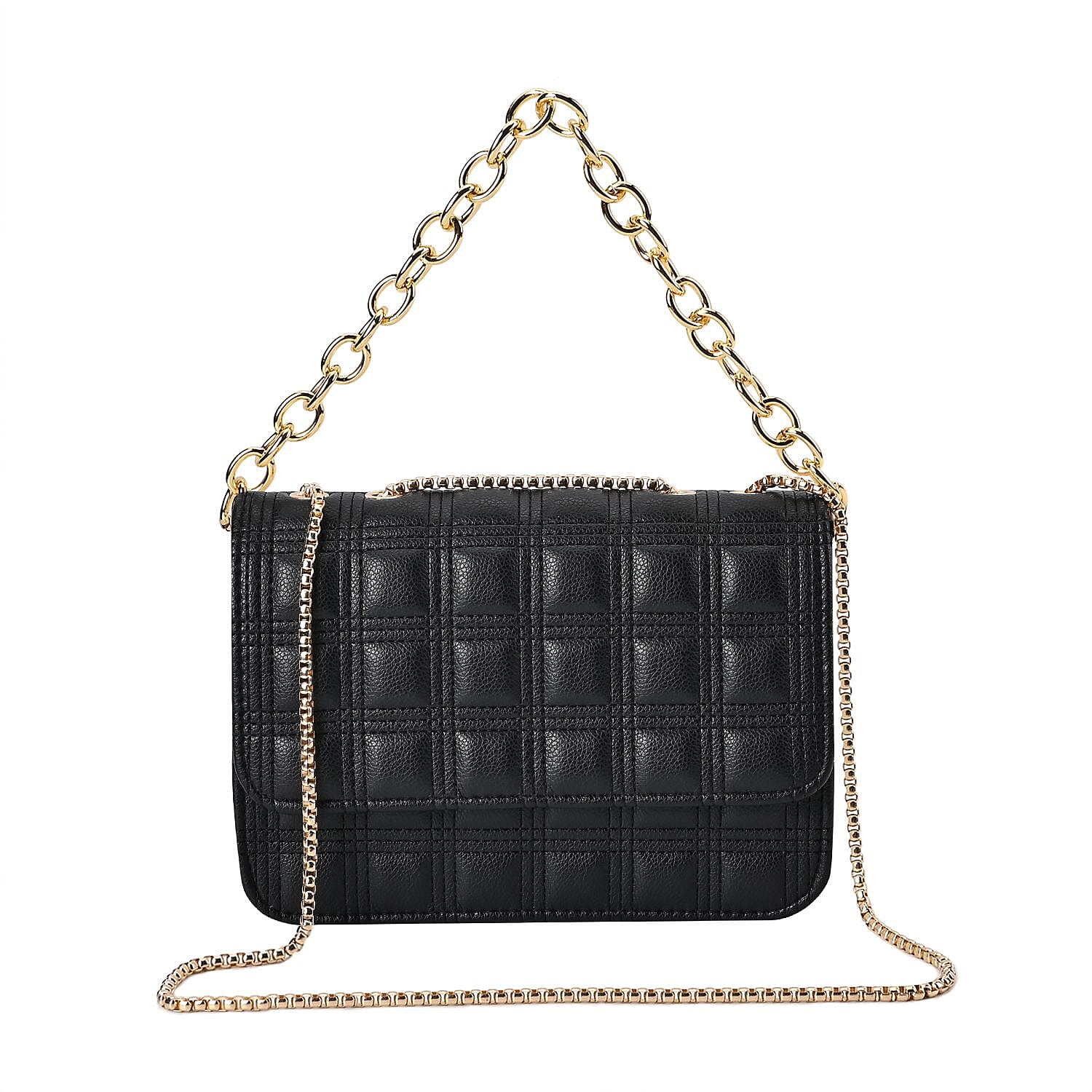 PU Quilt Pattern Crossbody Bag (Size 23x8x15 cm) - Black