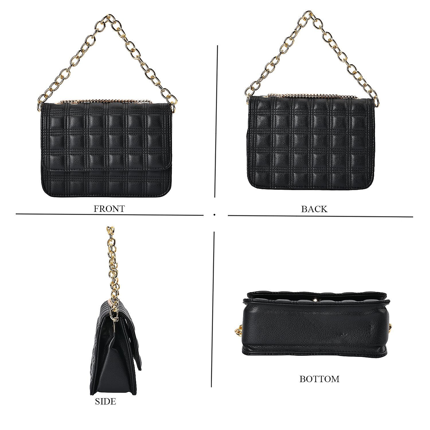 PU Quilt Pattern Crossbody Bag (Size 23x8x15 cm) - Black