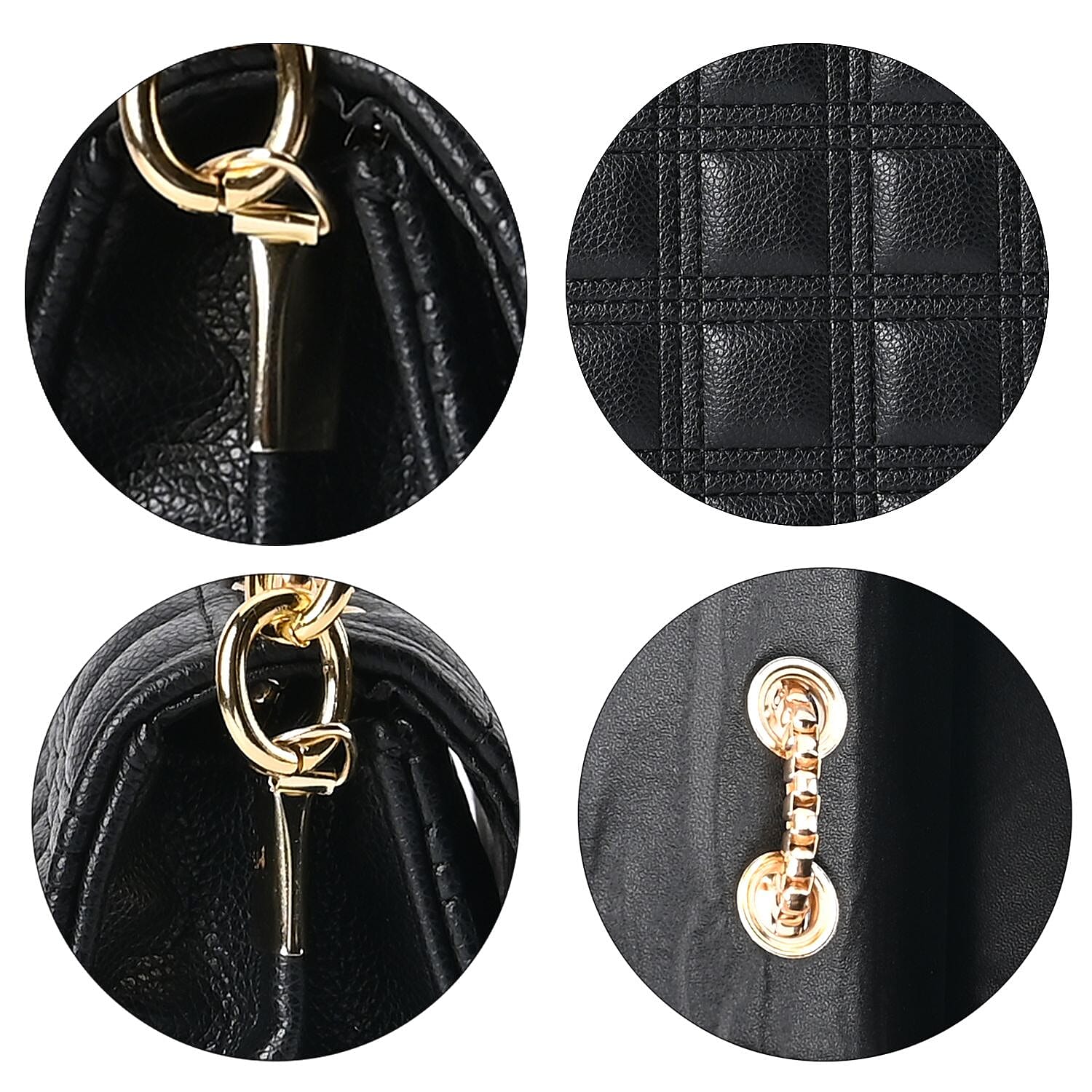 PU Quilt Pattern Crossbody Bag (Size 23x8x15 cm) - Black