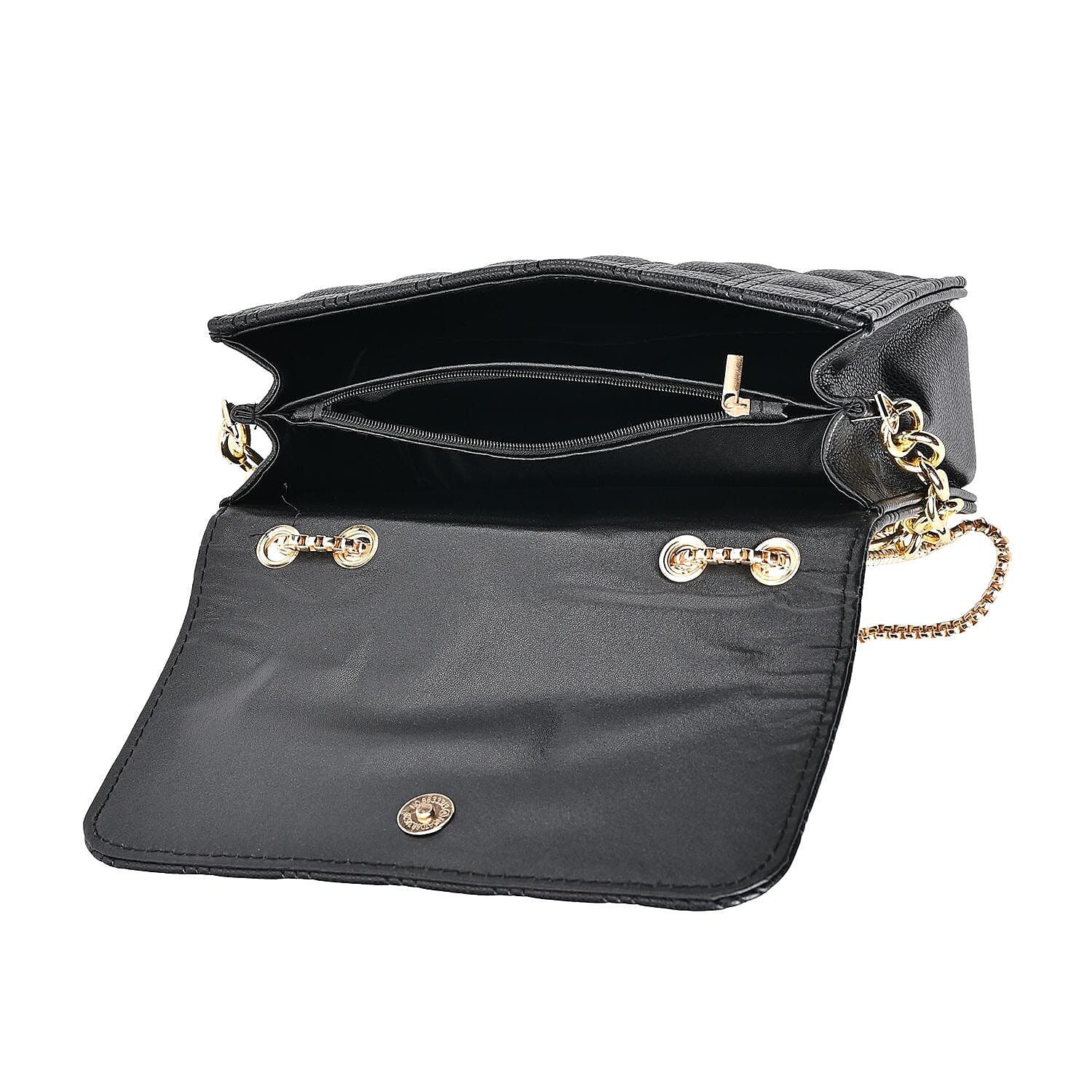 PU Quilt Pattern Crossbody Bag (Size 23x8x15 cm) - Black