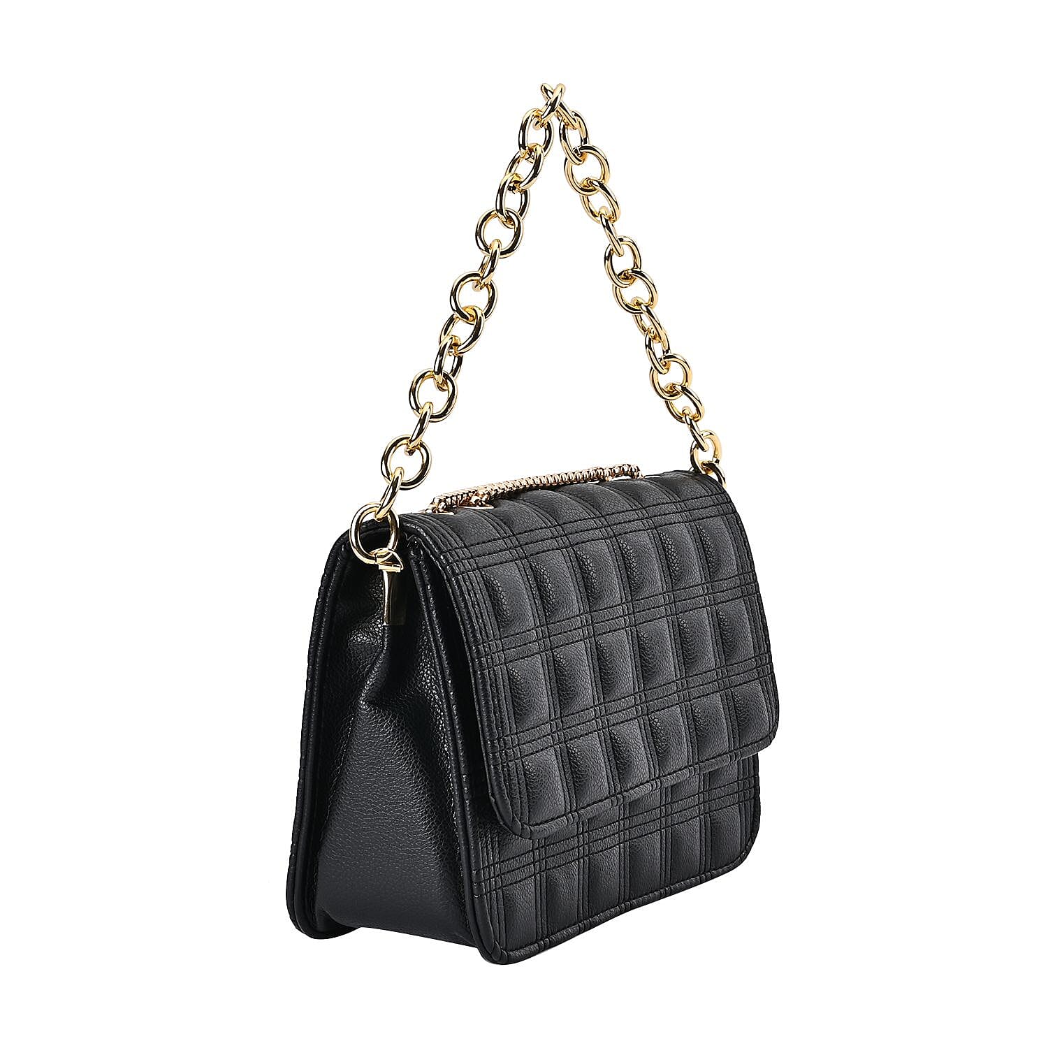 PU Quilt Pattern Crossbody Bag (Size 23x8x15 cm) - Black