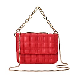 First Time Vicenza Closeout Quilted Checker Pattern Crossbody Bag With Metallic Chain - Red