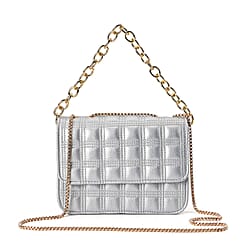 First Time Vicenza Closeout Quilted Checker Pattern Crossbody Bag With Metallic Chain - Red