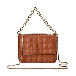 First Time Vicenza Closeout Quilted Checker Pattern Crossbody Bag With Metallic Chain - Red