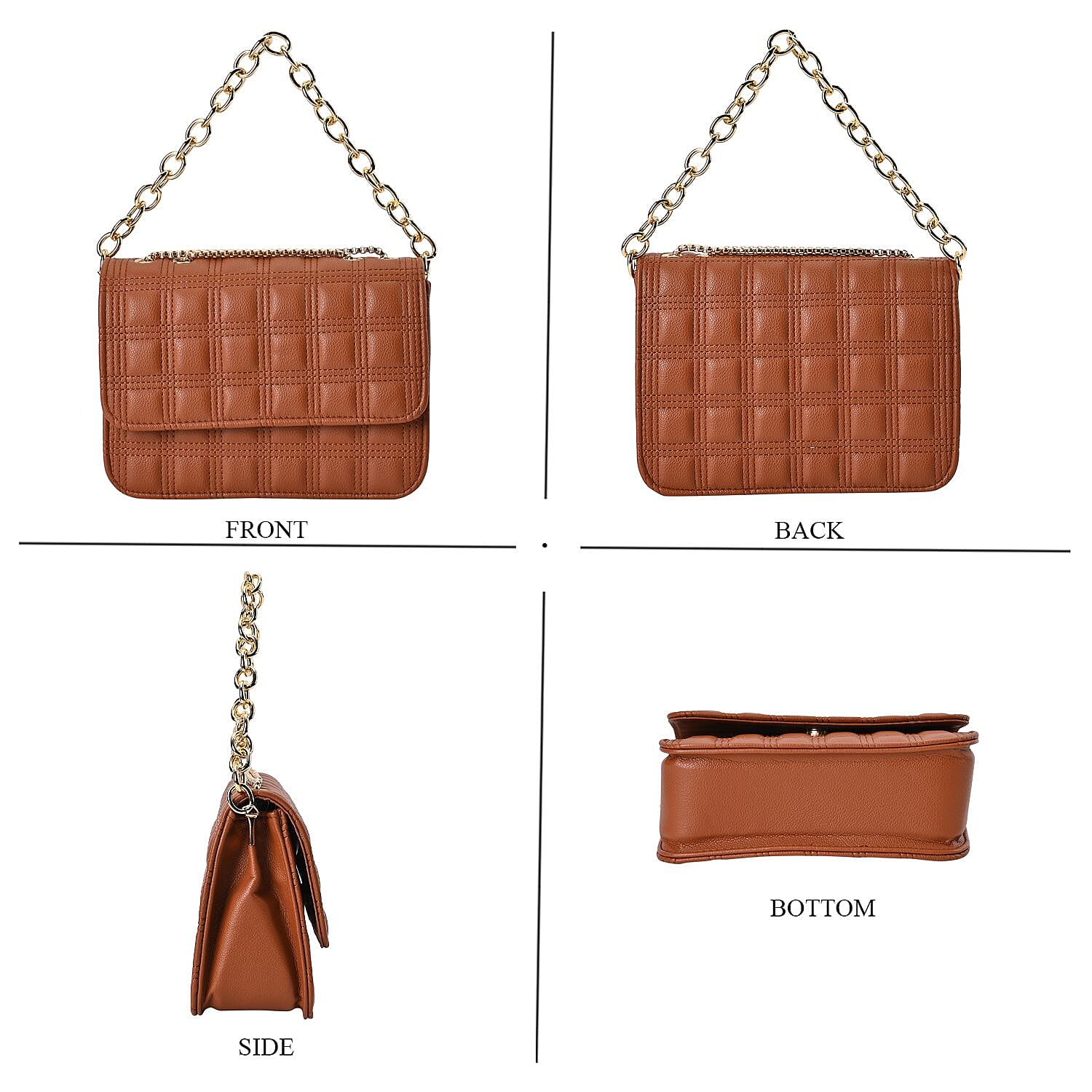 First Time Vicenza Closeout Quilted Checker Pattern Crossbody Bag With Metallic Chain - Tan