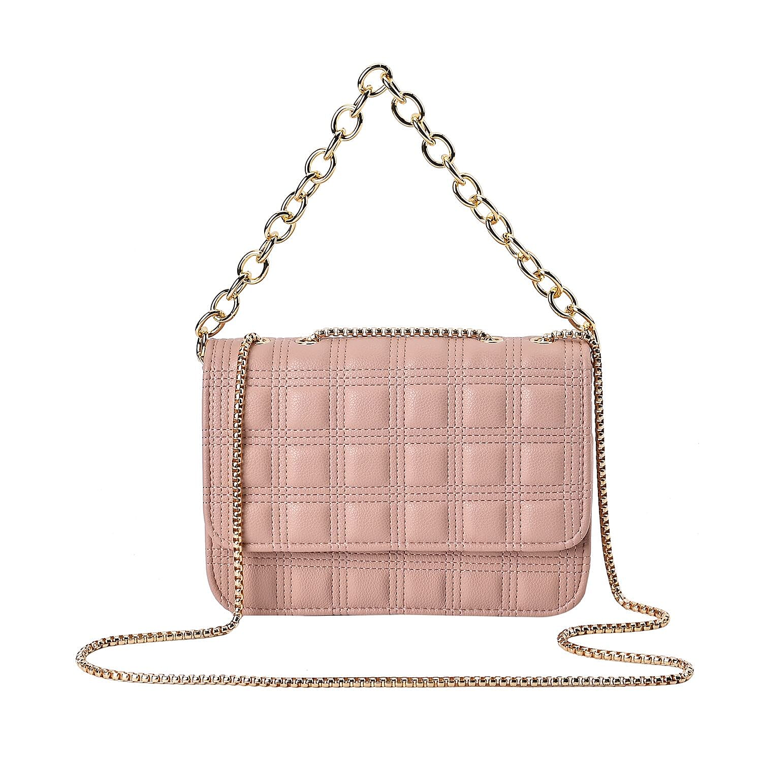 First Time Vicenza Closeout Quilted Checker Pattern Crossbody Bag With Metallic Chain - Pink