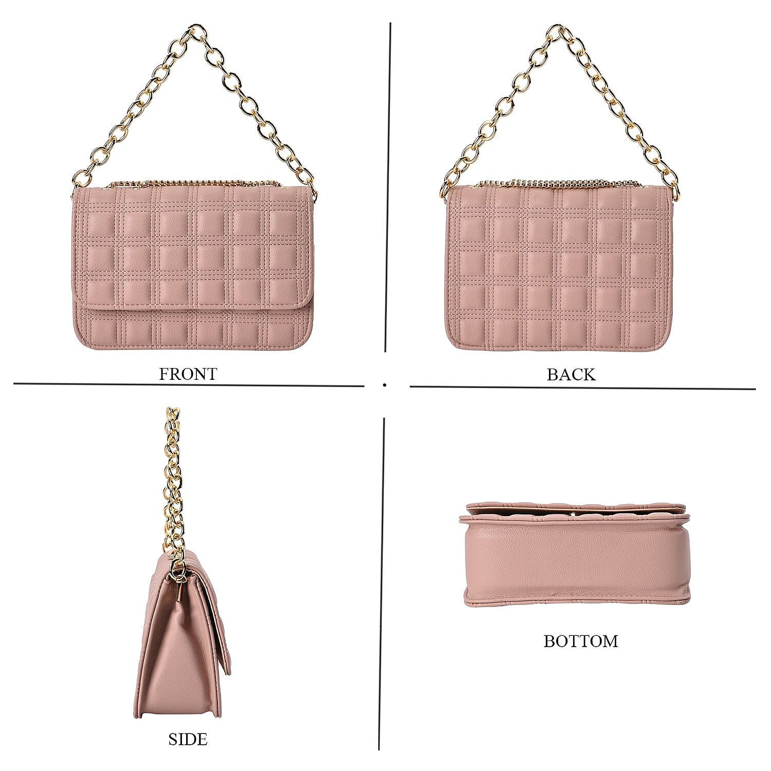 First Time Vicenza Closeout Quilted Checker Pattern Crossbody Bag With Metallic Chain - Pink