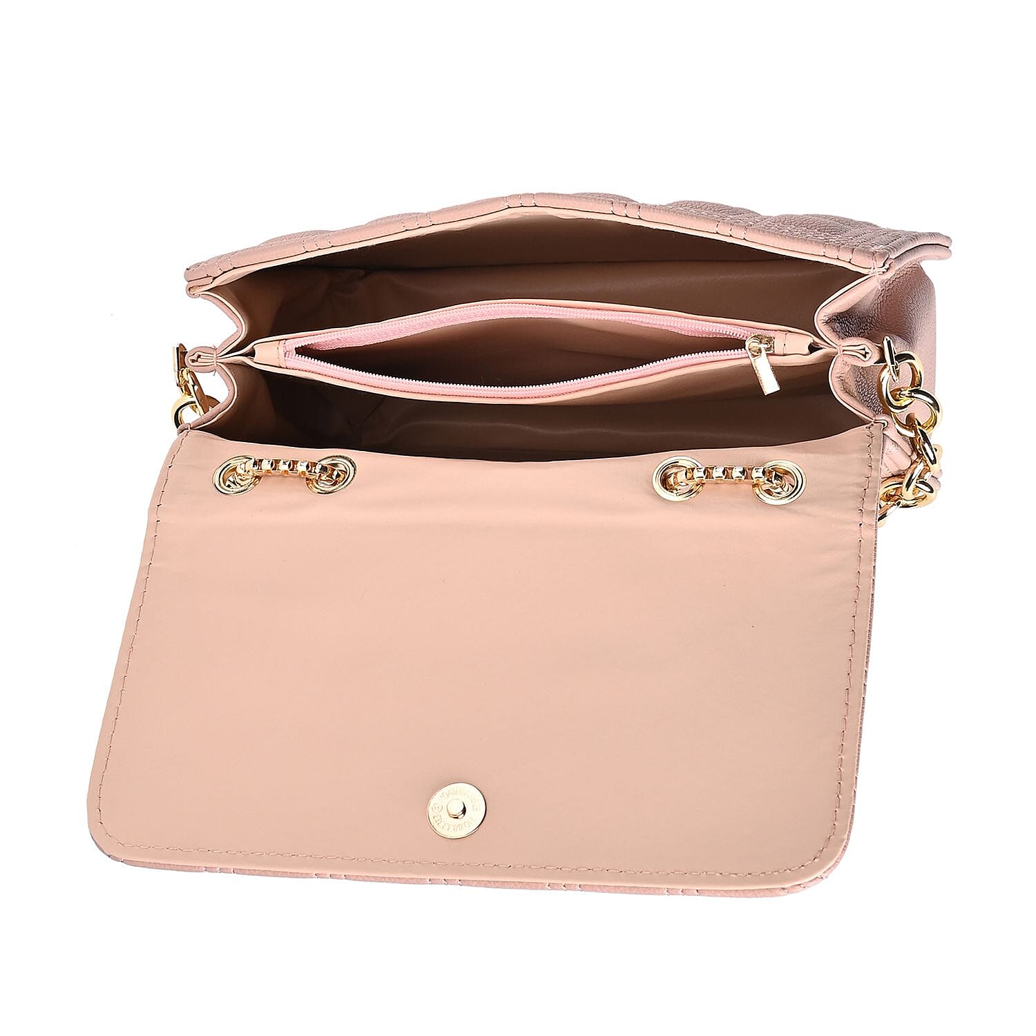 First Time Vicenza Closeout Quilted Checker Pattern Crossbody Bag With Metallic Chain - Pink