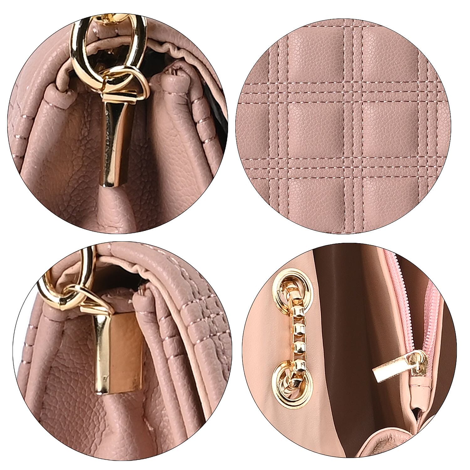 First Time Vicenza Closeout Quilted Checker Pattern Crossbody Bag With Metallic Chain - Pink