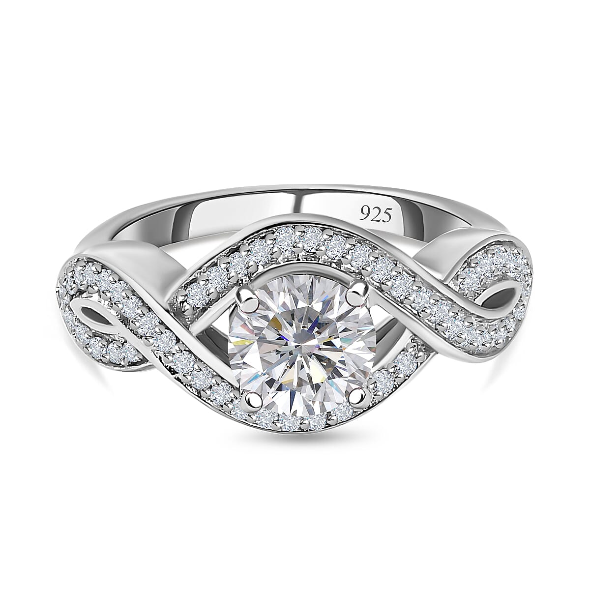 Moissanite Infinity Ring in Platinum Overlay Sterling Silver 1.30 Ct.