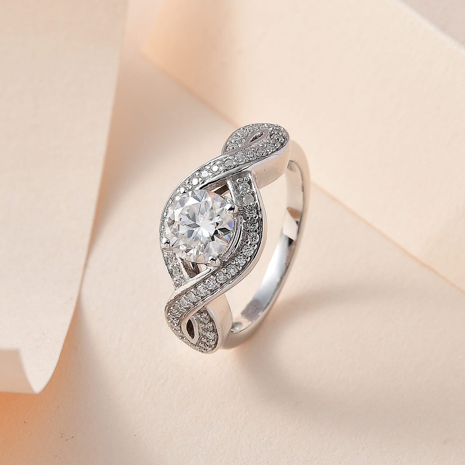 Moissanite Infinity Ring in Platinum Overlay Sterling Silver 1.30 Ct.