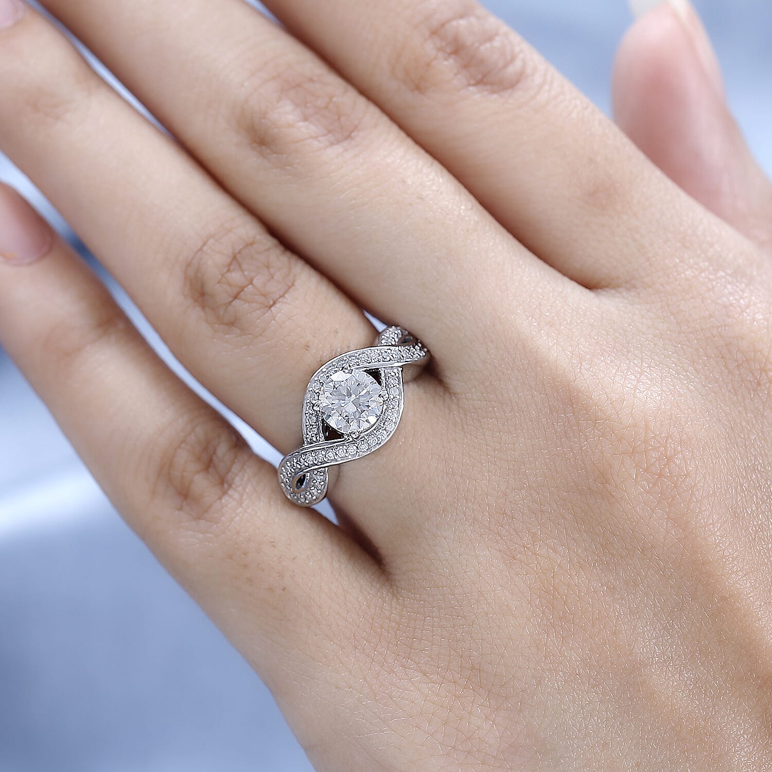 Moissanite Infinity Ring in Platinum Overlay Sterling Silver 1.30 Ct.