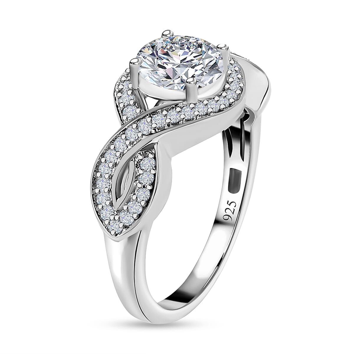 Moissanite Infinity Ring in Platinum Overlay Sterling Silver 1.30 Ct.